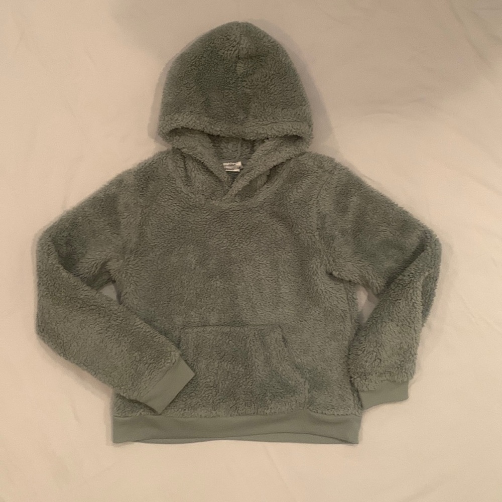 Girls furry sage green hoodie size Med